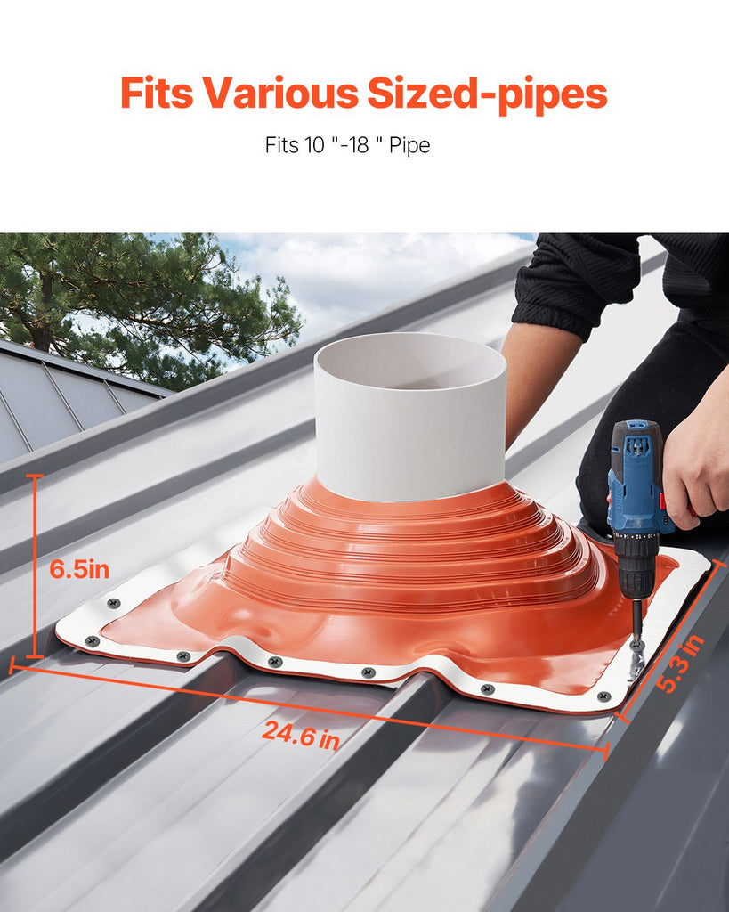 Roof Pipe Flashing Boot, Fit Pipe OD 10" to 18", Flexible Silicone Roofing Jack Pipe Flashing, High Temp -101 to 437 F, Endurable Square Metal Base, for Chimney, Wood Stove & Outdoor Vent Pipes image 2