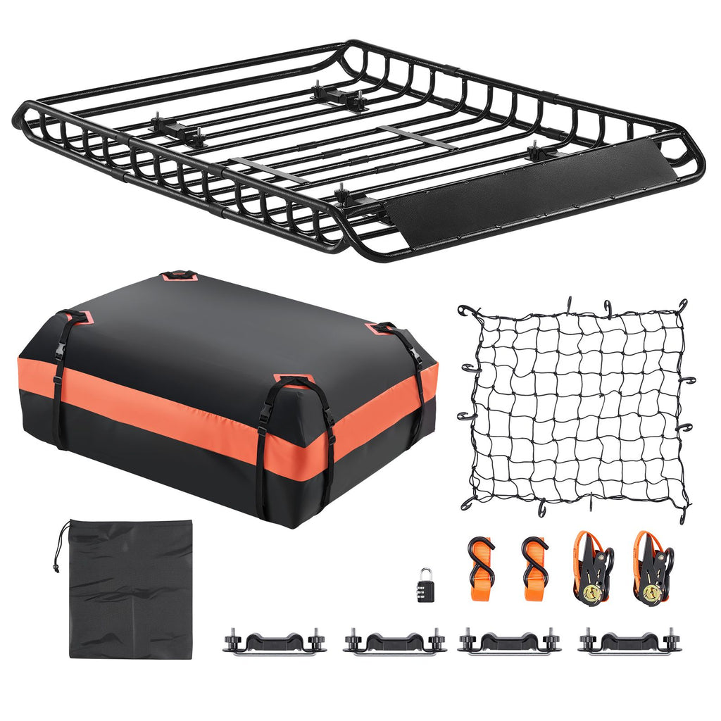 Roof Rack Basket, 51 x 36 x 4.1 in, Universal Rooftop Cargo Carrier with 1120 x 870 x 260 mm Cargo Bag, Net, Ratchet Straps, 200 lbs Max Load Capacity Car Top Luggage Holder, for SUV Truck Car