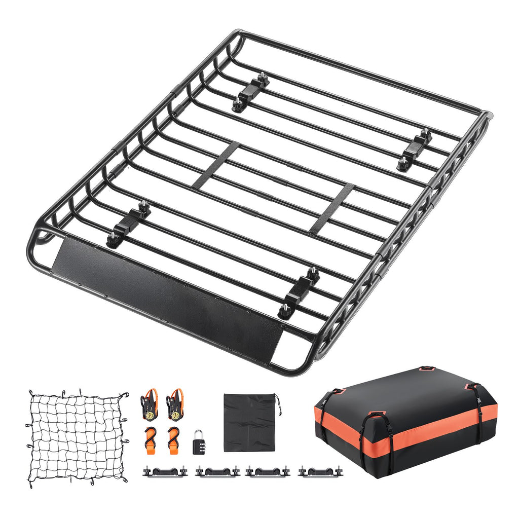 Roof Rack Basket, 51 x 36 x 4.1 in, Universal Rooftop Cargo Carrier with 1120 x 870 x 260 mm Cargo Bag, Net, Ratchet Straps, 200 lbs Max Load Capacity Car Top Luggage Holder, for SUV Truck Car