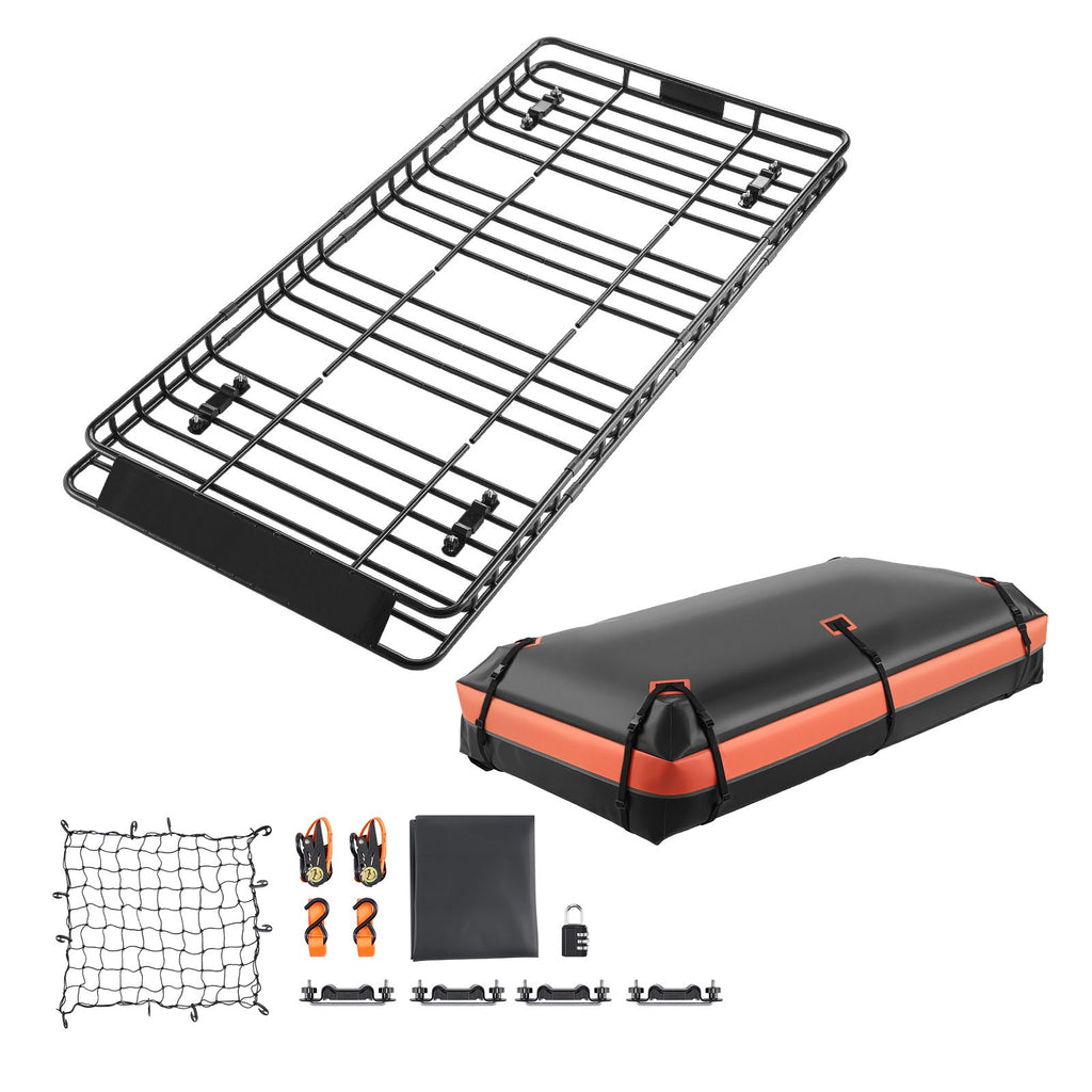 Roof Rack Basket, 84 x 39 x 4.1 in, Universal Rooftop Cargo Carrier with 7.9 x 3.9 x 10.2 in Cargo Bag, Net, Ratchet Straps, 250 lbs Max Load Capacity Car Top Luggage Holder, for SUV Truck Car
