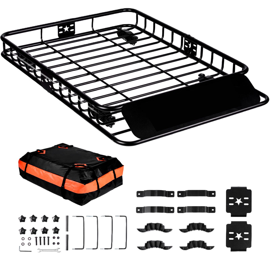 Roof Rack Cargo Basket, 51" x 36" x 5" Rooftop Cargo Carrier w/ 15 Cu Ft Waterproof Cargo Bag, 200 LBS Capacity Universal Rack Carrier for SUV, Truck