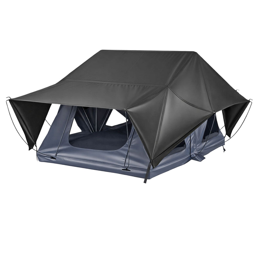 Rooftop Tent, 2-3 Person Foldable Aluminum Roof Top Tent with Tri-Color LED Light, Thick Mattress & 10 Windows, Waterproof Windproof Overland Camping Car Roof Rack Suitable for Jeep SUV Pickup