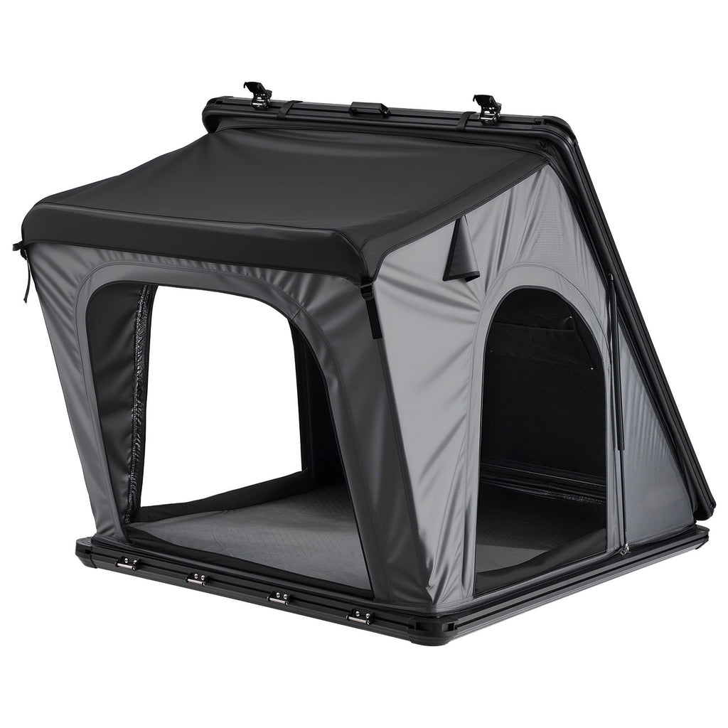 Rooftop Tent Hard Shell, 2-3 Person Aluminum Roof Top Tent Hardshell with Tri-Color LED Light, Thick Mattress & Window, Waterproof Windproof Overland Camping Car Roof Rack for Jeep SUV Pickup
