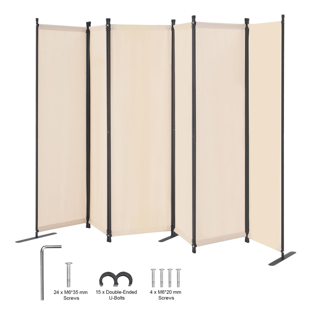Room Divider, 6 Panel Room Divider, Folding Privacy Screen and Portable Partition Divider for Room Separation, Freestanding Room Partitions for Office, Bedroom, Study, Beige