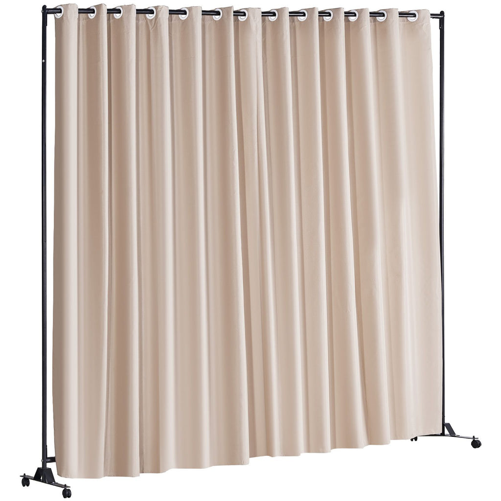 Room Divider, 8 ft x 10 ft Portable Panel Room Divider with Wheels Curtain Divider Stand, Room Divider Privacy Screen for Office, Bedroom, Dining Room, Study, Khaki