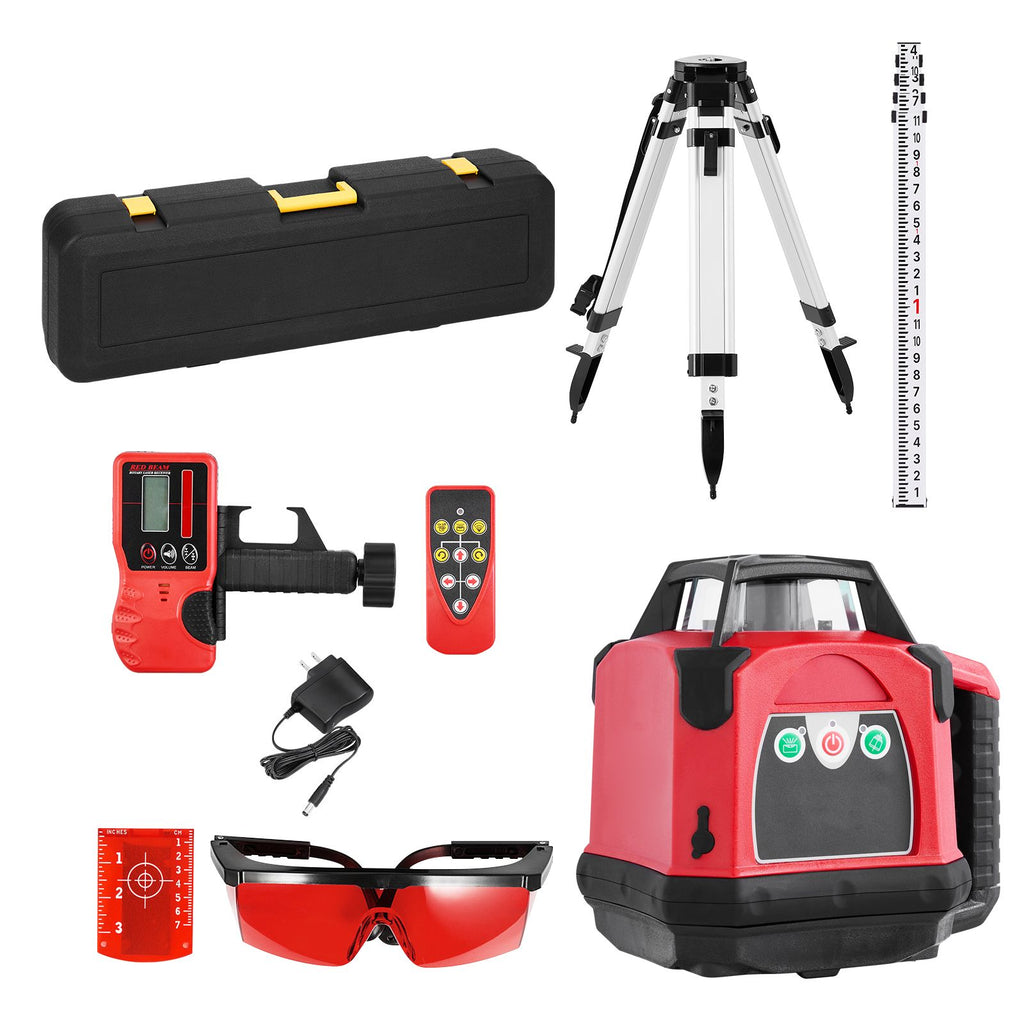 Rotary Laser Level Kit, 1650ft 360-Degree Self Leveling Red Horizontal Laser Transit,with Heavy-duty Tripod, Receiver, Remote Control, Toolcase, IP54 Waterproof, 0.06 in/100 ft for Construction