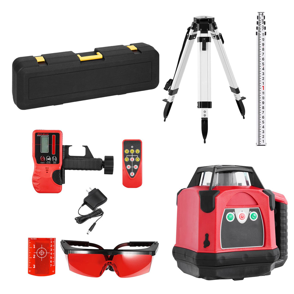 Rotary Laser Level Kit, 2650ft 360-Degree Self Leveling Red Horizontal Laser Transit,with Heavy-duty Tripod, Receiver, Remote Control, Toolcase, IP66 Waterproof, 0.06in/100ft for Construction
