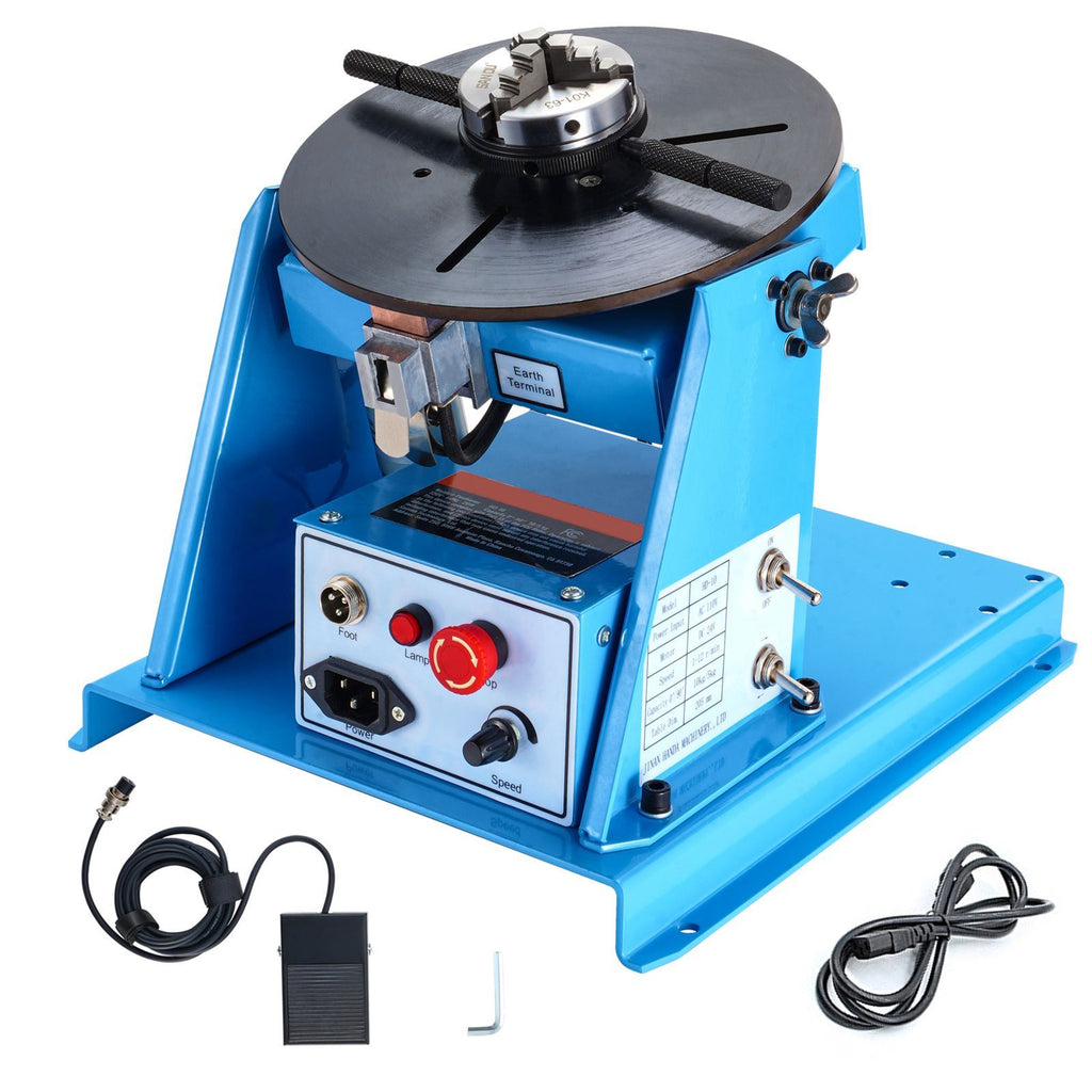Rotary Welding Positioner 10KG, 0-90° Welding Positioning Turntable Table with 8.1 Inch 3-Jaw Lathe Chuck, 1-12 RPM 20W Portable Welder Positioning Machine for Cutting Grinding Assembly Testing
