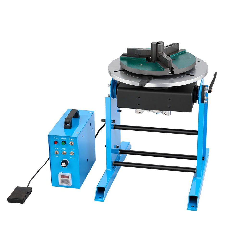 Rotary Welding Positioner, 441 lbs Load Capacity, -45° to 90° Tilt Angle Welding Positioner Turntable Table, 0.5-5 RPM Speed Control, Electric and Foot Pedal, for Cutting, Grinding, Assembly