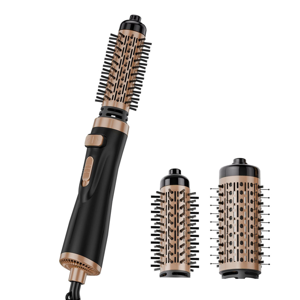 Rotating Hair Dryer Brush, Ionic Hot Air Styling Brush with 1.5" and 2" Ceramic Coated Head, 4 in 1 Hair Dryer Styler and Volumizer, 3-Temp Blow Dryer Brush for Fast Drying Straightening Curling