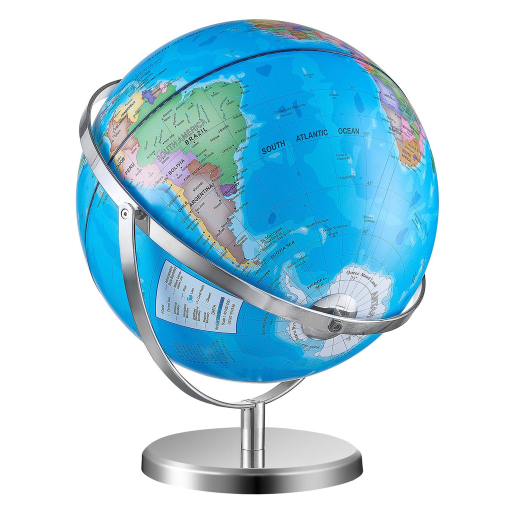 Rotating World Globe with Stand, 13 in/330.2 mm, Educational Geographic Globe with Precise Time Zone ABS Material, 720° Spinning Globe for Kids Children Learning Classroom Geography Education