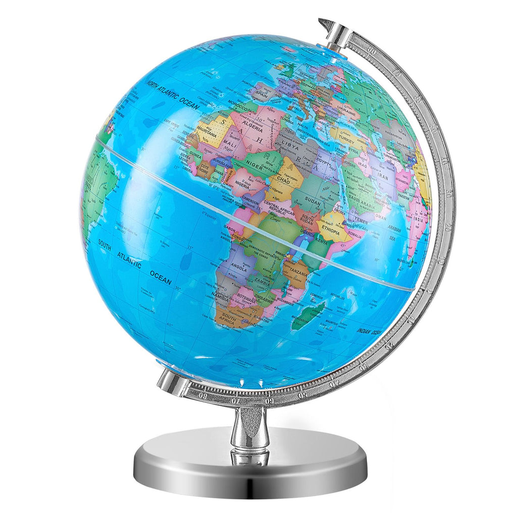 Rotating World Globe with Stand, 8 in/203.2 mm, Educational Geographic Globe with Precise Time Zone ABS Material, 360° Spinning Globe for Kids Children Learning Classroom Geography Education