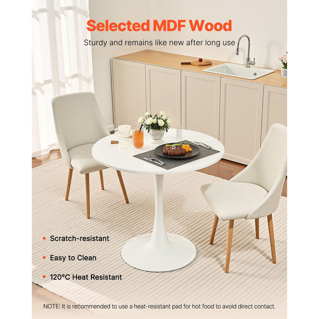 Round Dining Table, 31.5 in Wood Table for 2-4 Person, Modern Circle Furniture, Leisure Coffee Office Tables with Pedestal Base in Tulip Design, for Home Kitchen Living Room, White(Only Table) image 2