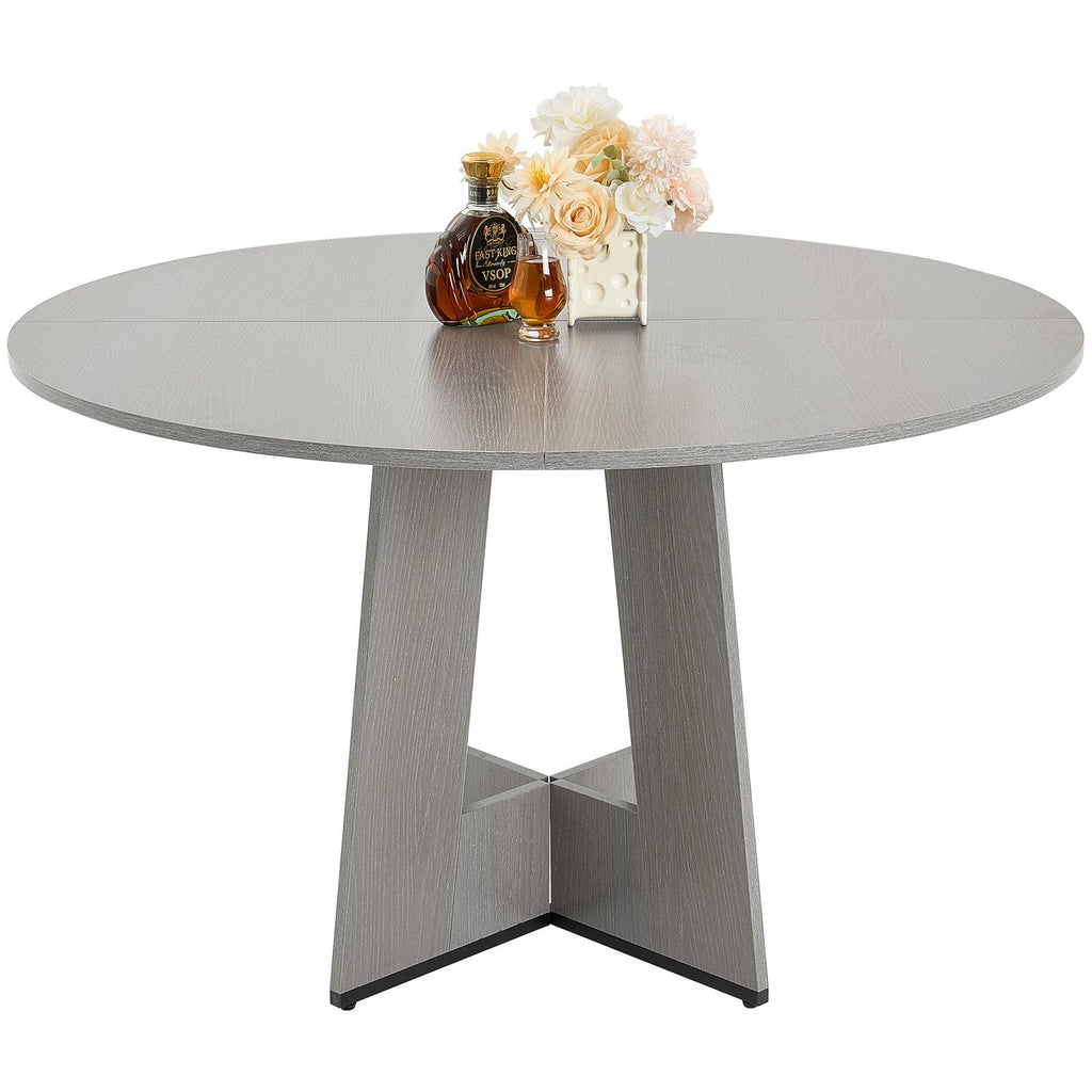 Round Dining Table, 47 inch Wood Table for 4-6 Person, Farmhouse Circle Dinner Furniture, Rustic Leisure Tables with Thick Wooden Legs, for Home Kitchen Living Room, Grey (Only Table)