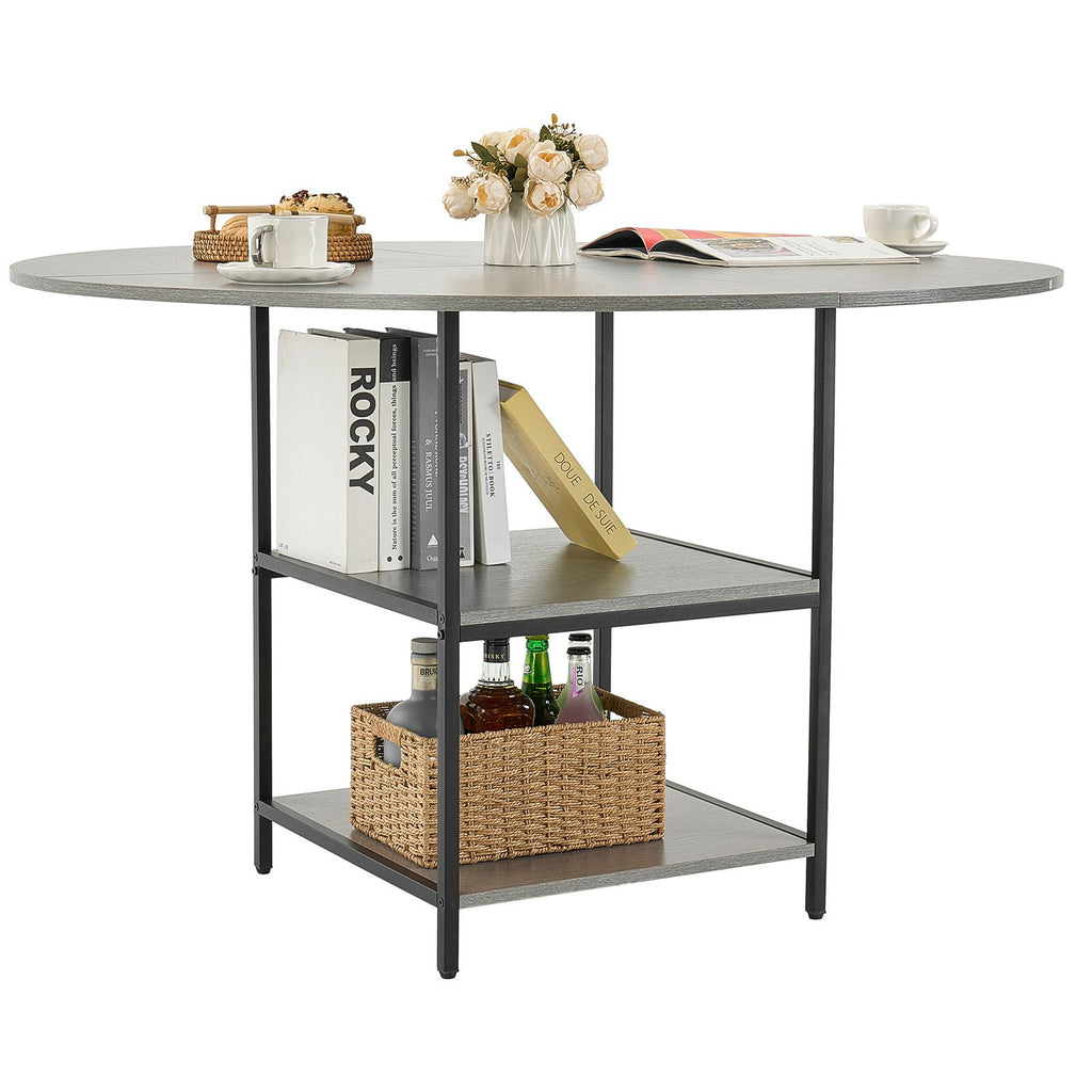 Round Dining Table, 47 inch Wood Table for 4-6 Person, Modern Circle Dinner Furniture, Leisure Tables with Storage Shelf and Metal Legs, for Home Kitchen Living Room, Grey (Only Table) image 2