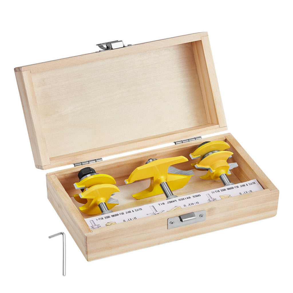Router Bits Set, 3 Pieces, Carbide Router Bit Kit with 1/4 Inch Shank, Wood Carrying Case, Woodworking Tools for Professional and Beginners Carpenter, for Wood MDF Particle Board Plywood