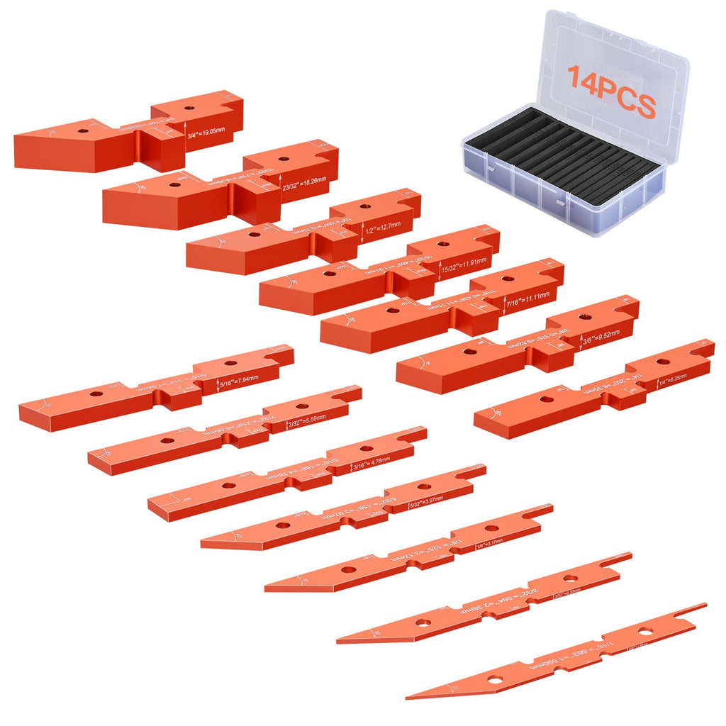 Router Table Adjustment Bars, 14-piece Set, Durable Aluminum Construction Blocks for Measuring Depths, Heights, and Angles, Includes Engraved Measurements and Carrying Case, Ideal for Router