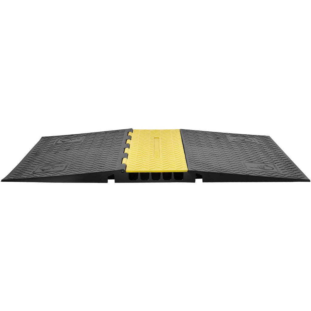 Rubber Cable Guard, 5-Channel, 22000 lbs per Axle Load Capacity, Durable Cord Protection Ramp with Hinged Lid for Driveway, Speed Control, and Accessibility Compliance for Both Indoor & Outdo