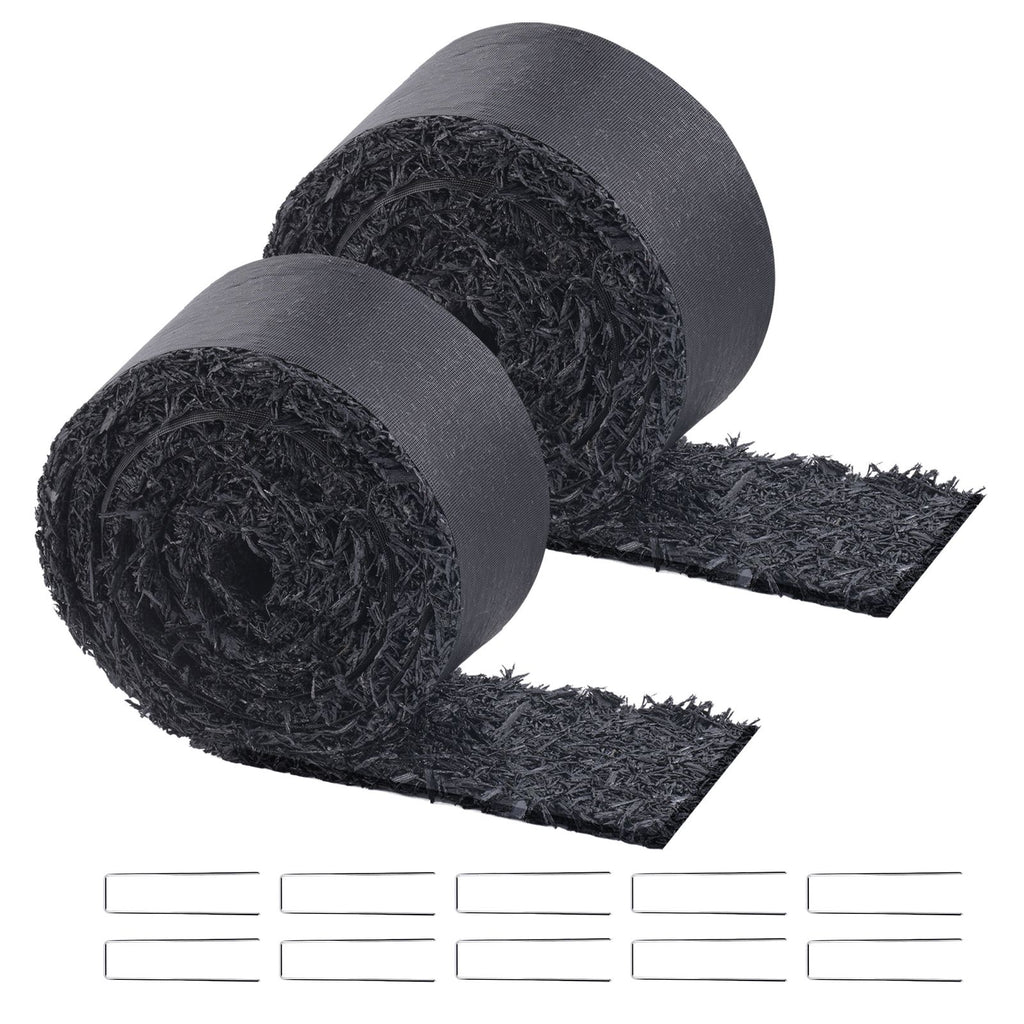 Rubber Mulch for Landscaping, 2 Rolls Recycled Rubber Mulch Mat 120 x 4.5 in, Permanent Rubber Pathway, Natural-Looking Black Mulch Garden Edging for Plants, Vegetables & Flower Garden Barrier