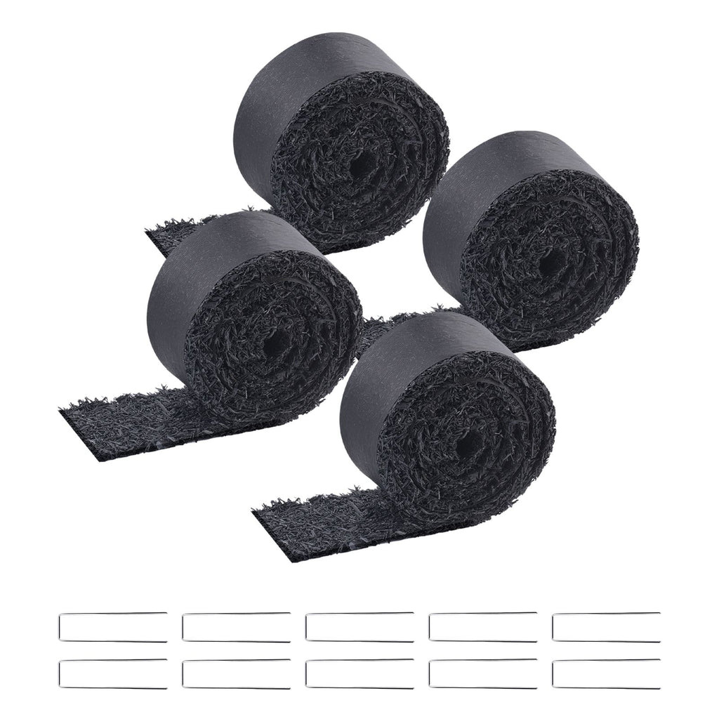Rubber Mulch for Landscaping, 4 Rolls Recycled Rubber Mulch Mat 120 x 4.5 in, Permanent Rubber Pathway, Natural-Looking Black Mulch Garden Edging for Plants, Vegetables & Flower Garden Barrier