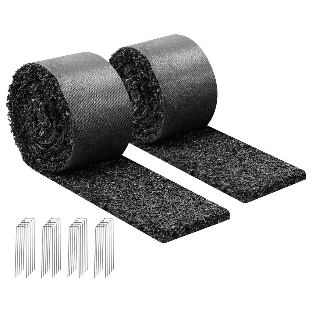 Rubber Mulch Mat Roll, 2 Rolls 120 x 4.5 in, Recycled Rubber Permanent Mulch Edging Border, Natural-Looking Flower Barrier with Stakes, 0.5 in Thick Cuttable Garden Edgings for Landscaping