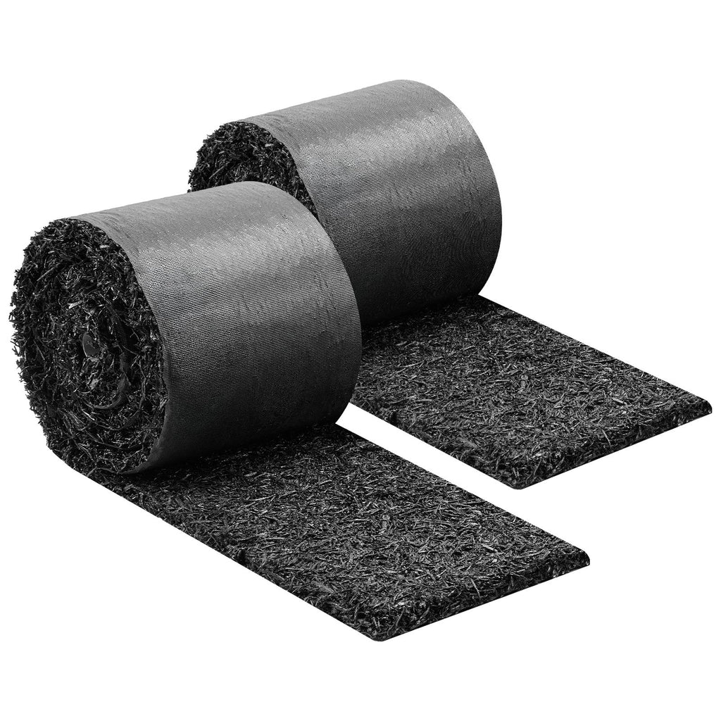 Rubber Mulch Mat Roll, 2 Rolls 140 x 4.5 in, Recycled Rubber Permanent Mulch Edging Border, Natural-Looking Flower Barrier with Stakes, 0.5 in Thick Cuttable Garden Edgings for Landscaping