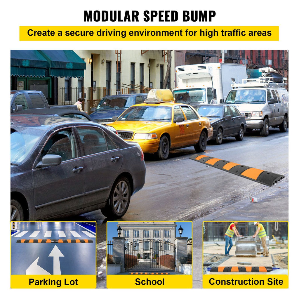 Rubber Speed Bump, 1 Pack 2 Channel Speed Bump Hump, 72.8\" Long Modular Speed Bump Rated 22000 LBS Load Capacity, 72.8 x 12.2 x 2.2 Garage Speed Bump for Asphalt Concrete Gravel Driveway-6 FT