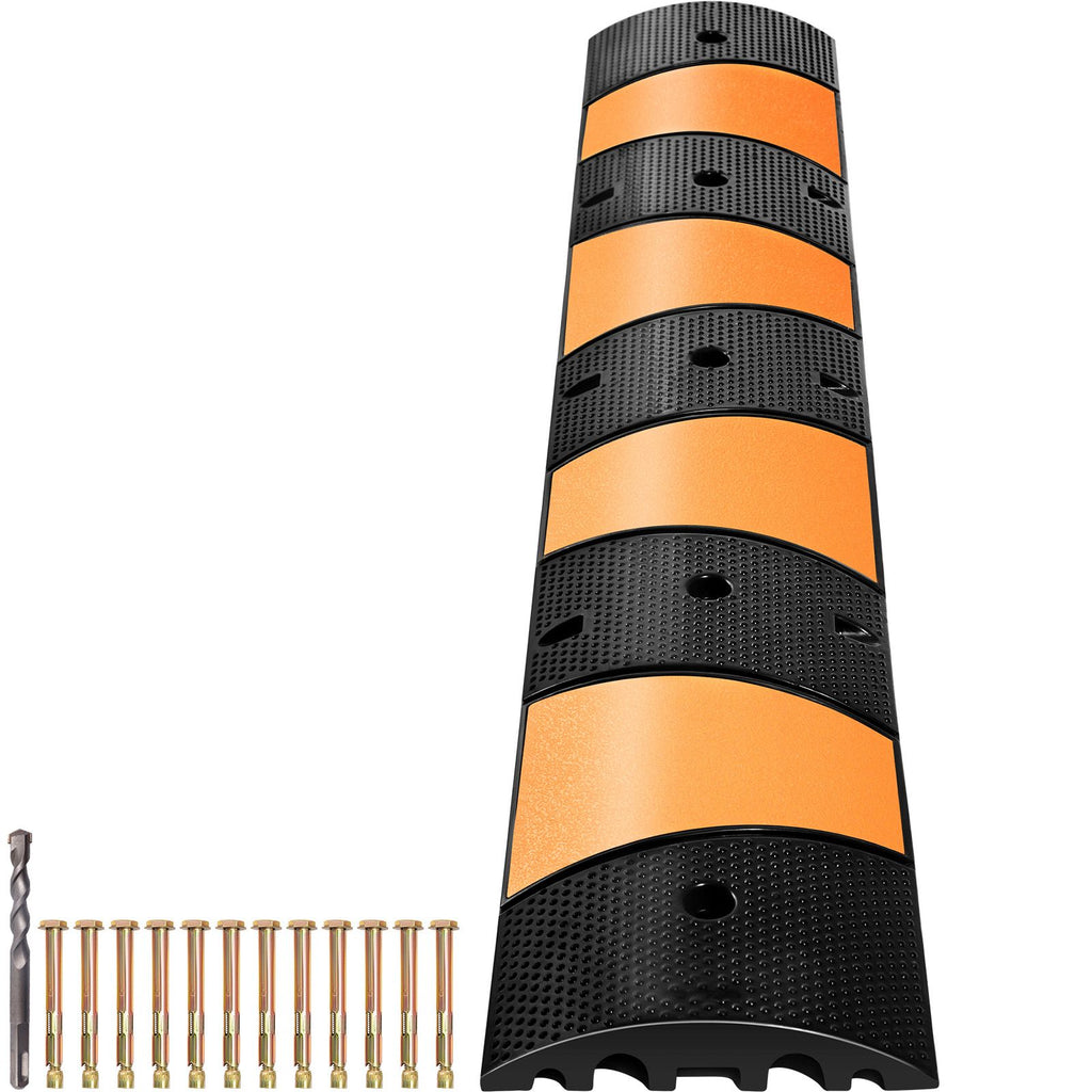 Rubber Speed Control Hump, Dual Channel, 2 Units, 72.8" Length, Supports Up to 22000 LBS, Dimensions 72.8 x 12.2 x 2.2, Suitable for Asphalt, Concrete, and Gravel Surfaces - 6 Feet