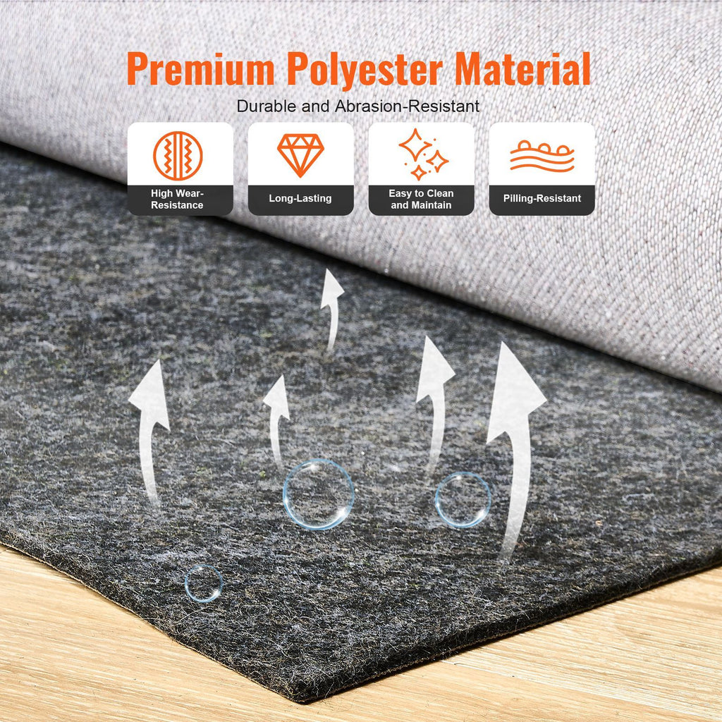 Rug Pad Without Slip Resistance, Protective Cushioning Carpet Pad, 8' x 10', 1/4"Thick, 100% Pure Polyester Felt, 7-8m² Premium Comfort Underfoot Carpet Padding Rug Cushion for All Floors, Gray