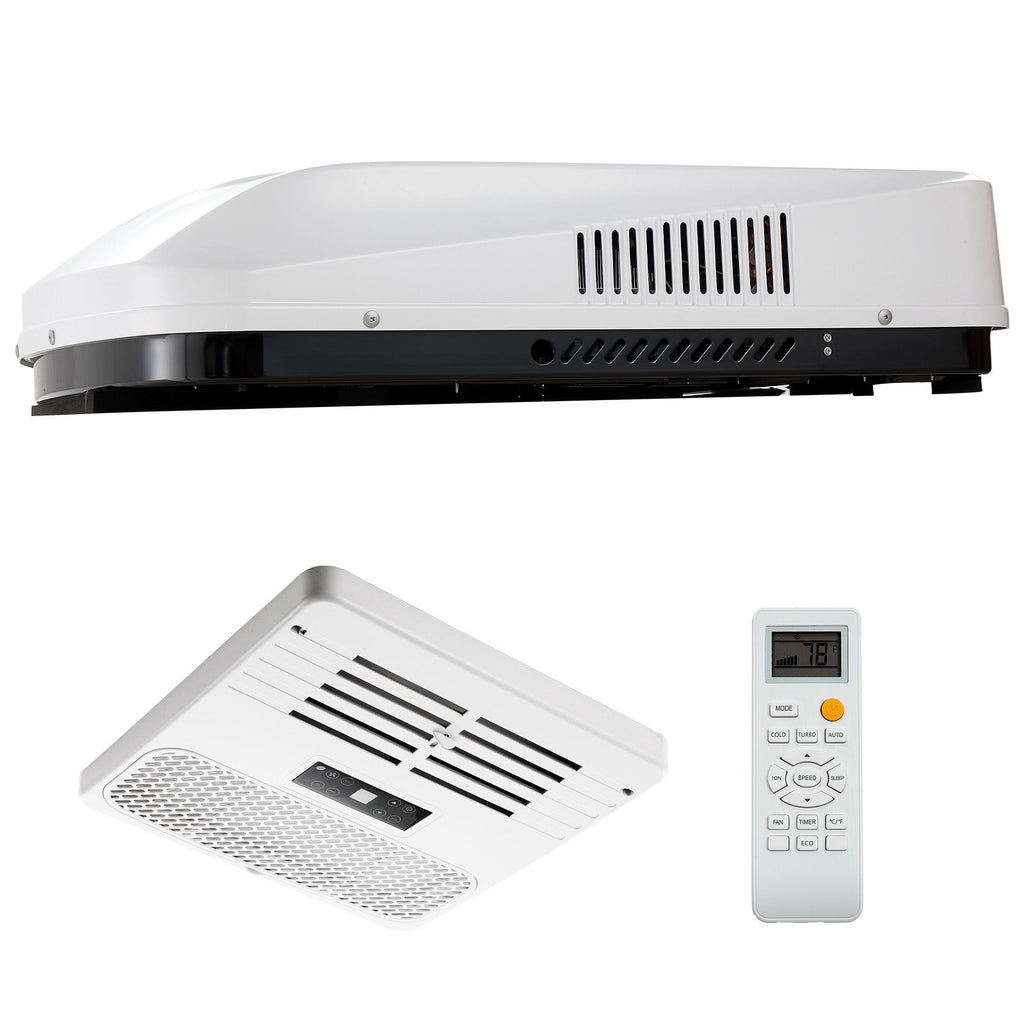 RV Air Conditioner, 15000 BTU RV AC Unit, 120V Ducted Rooftop Air Conditioner with Heat Pump & Cooling, Variable Speed Easy Install Quiet AC Unit with ADB Button Control & Remote Control, White