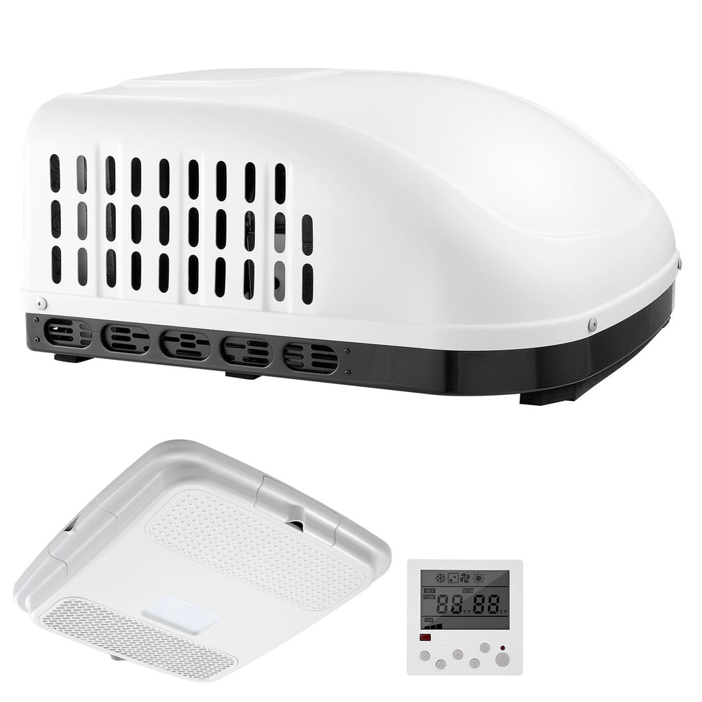 RV Air Conditioner, 15000 BTU RV AC Unit, 120V Non-Ducted Rooftop Air Conditioner with Cooling and Heating, Four-Way Airflow, PTC Heating Module, Easy Install Quiet AC with Control Panel, White