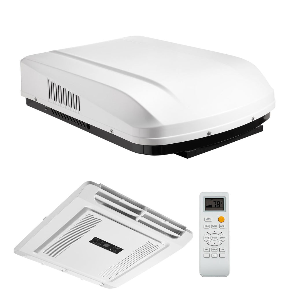 RV Air Conditioner, 15000 BTU RV AC Unit, 120V Non-Ducted Rooftop Air Conditioner with Heat Pump and Cooling, Variable Speed Easy Install Quiet AC with ADB Button Control & Remote Control, White