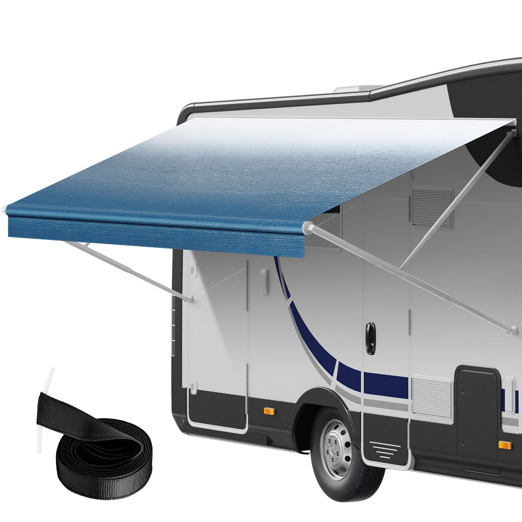 RV Awning Fabric Replacement, 14'2" Fabric Length for 15' Awning, Heavy Duty 3-Ply 16oz PVC Camper Awning Fabric, Waterproof & UV Protection Outdoor Canopy for RV, Trailer, Motorhome, Blue Fade