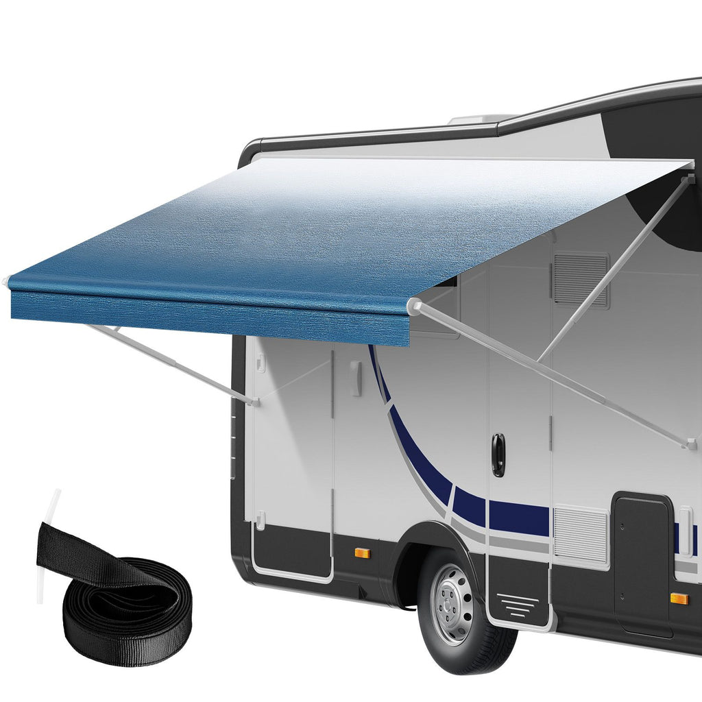 RV Awning Fabric Replacement, 15'2" Fabric Length for 16' Awning, Heavy Duty 3-Ply 16oz PVC Camper Awning Fabric, Waterproof & UV Protection Outdoor Canopy for RV, Trailer, Motorhome, Blue Fade