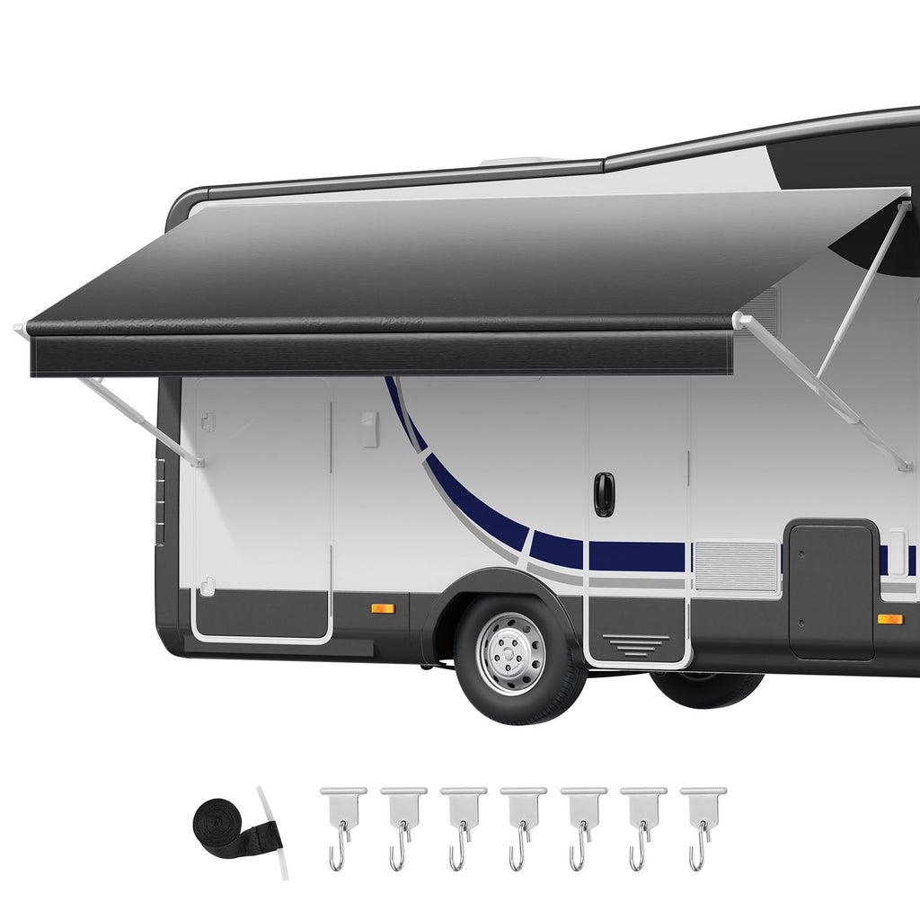 RV Awning Fabric Replacement, 16' (Fabric 15'2") 18 oz Heavy-Duty Weatherproof Vinyl Camper Awning Replacement, UPF50+ Protection Waterproof Outdoor Canopy for RV, Motorhome, Trailer, Black Fade