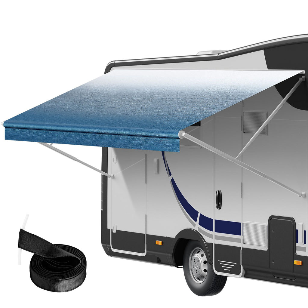 RV Awning Fabric Replacement, 18'2" Fabric Length for 19' Awning, Heavy Duty 3-Ply 16oz PVC Camper Awning Fabric, Waterproof & UV Protection Outdoor Canopy for RV, Trailer, Motorhome, Blue Fade