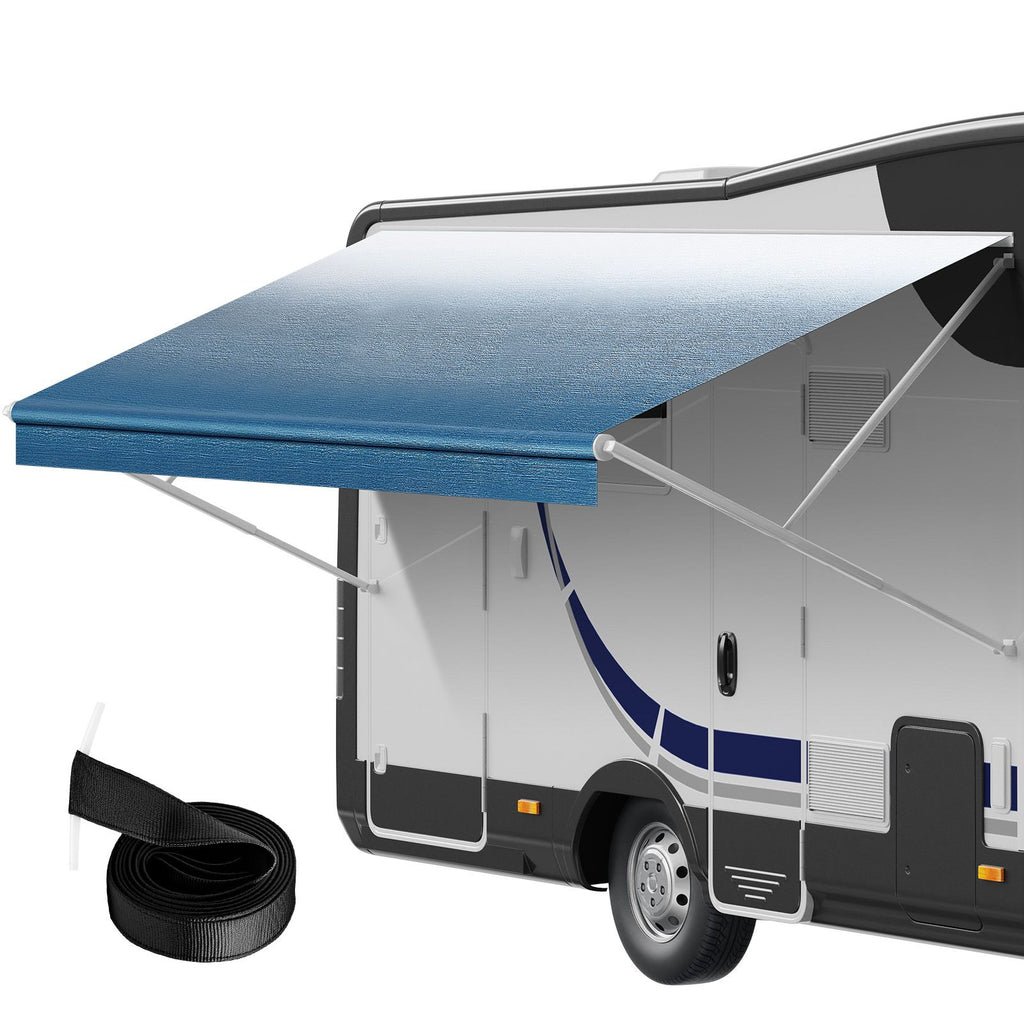 RV Awning Fabric Replacement, 20'2" Fabric Length for 21' Awning, Heavy Duty 3-Ply 16oz PVC Camper Awning Fabric, Waterproof & UV Protection Outdoor Canopy for RV, Trailer, Motorhome, Blue Fade