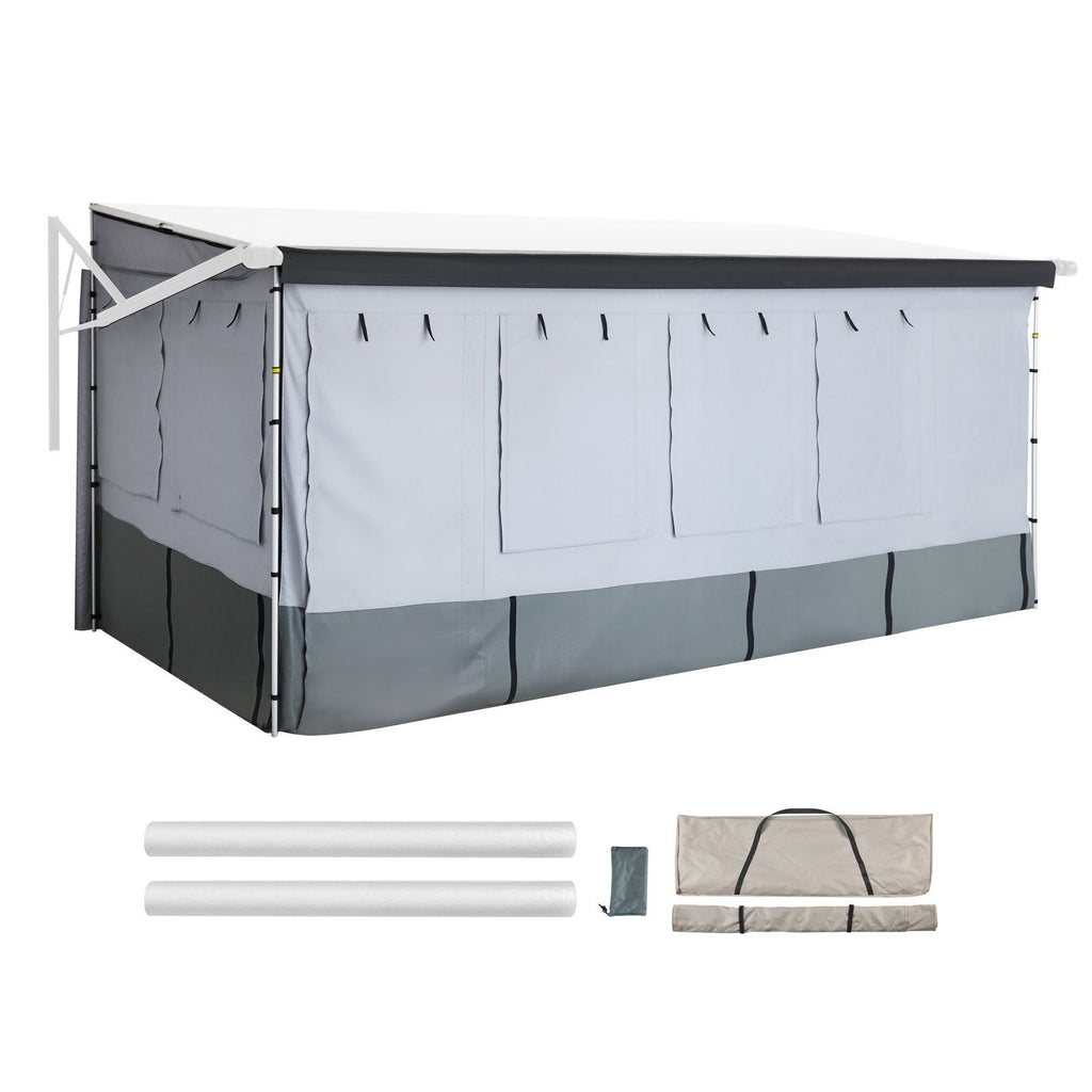 RV Awning Sun Shade Room - Compatible with 18 -19 ft Awnings, RV Awning Sun Shading Room with Door & Ventilated Mesh Windows, Sunproof & Windproof Three-Sided Enclosure Tent for RV Camping