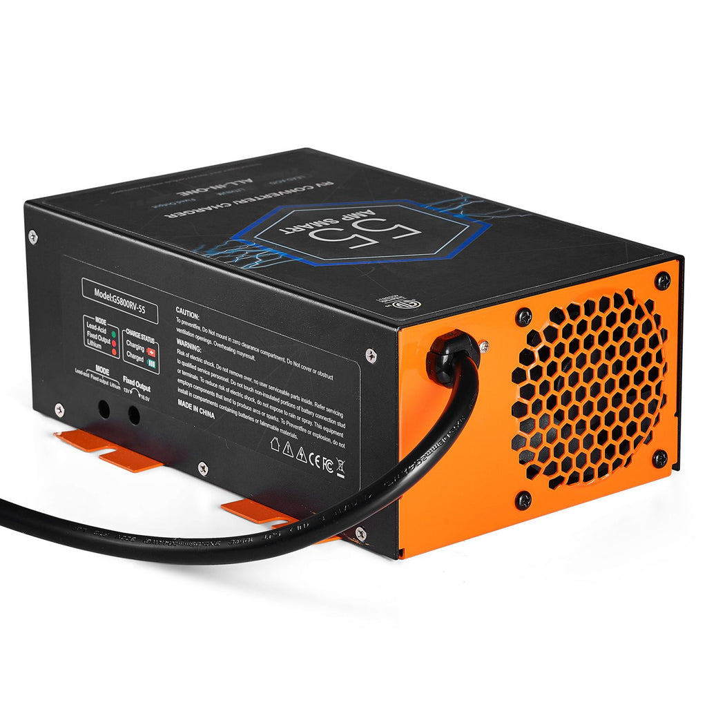RV Converter, 55 Amp, 110V AC to 12V DC RV Power Converter Battery Charger with 4 Stage Smart Charging 13V to 16.5V Adjustable Operating Range, Compatible with Lithium Lead Acid Battery, ETL