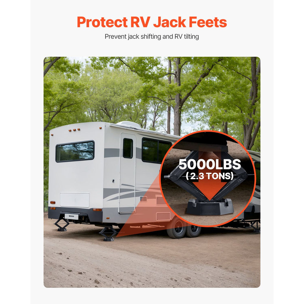 RV Leveling Pads, 4-Pack Rubber Trailer Jack Pads, Each with 5000 lbs Capacity, Jack Stabilizer Pad with Large Surface Area, Suitable for 5.5" Square Jack Feet, 5th Wheels Class A/C Motorhomes