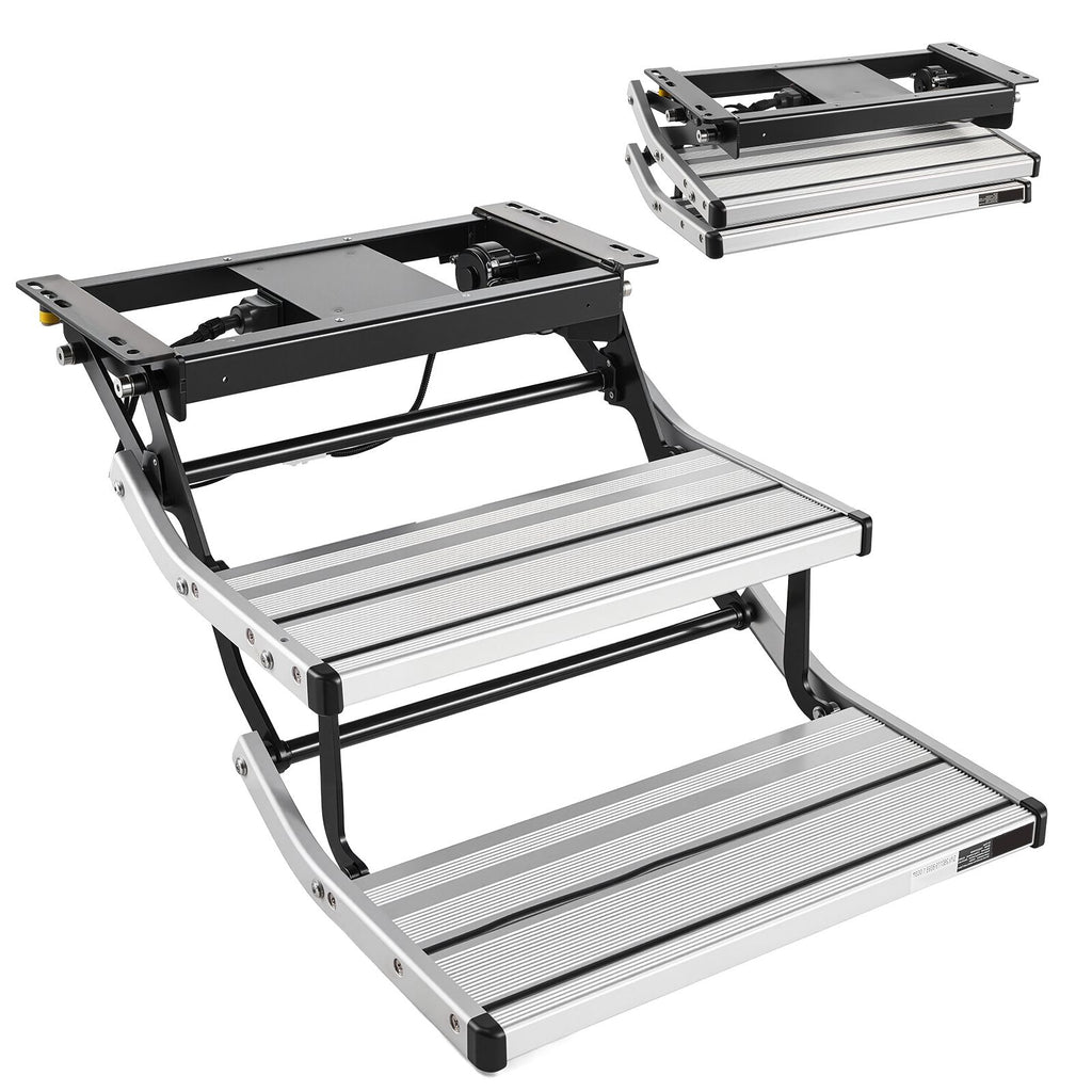 RV Steps, 2-Step, 440 lbs Load Capacity, Electric Retractable RV Stairs, Telescopic Folding Aluminum Alloy Camper Steps, Steel Frame Non-Slip Entry Stair for Camper Van Motorhome Travel Trailer