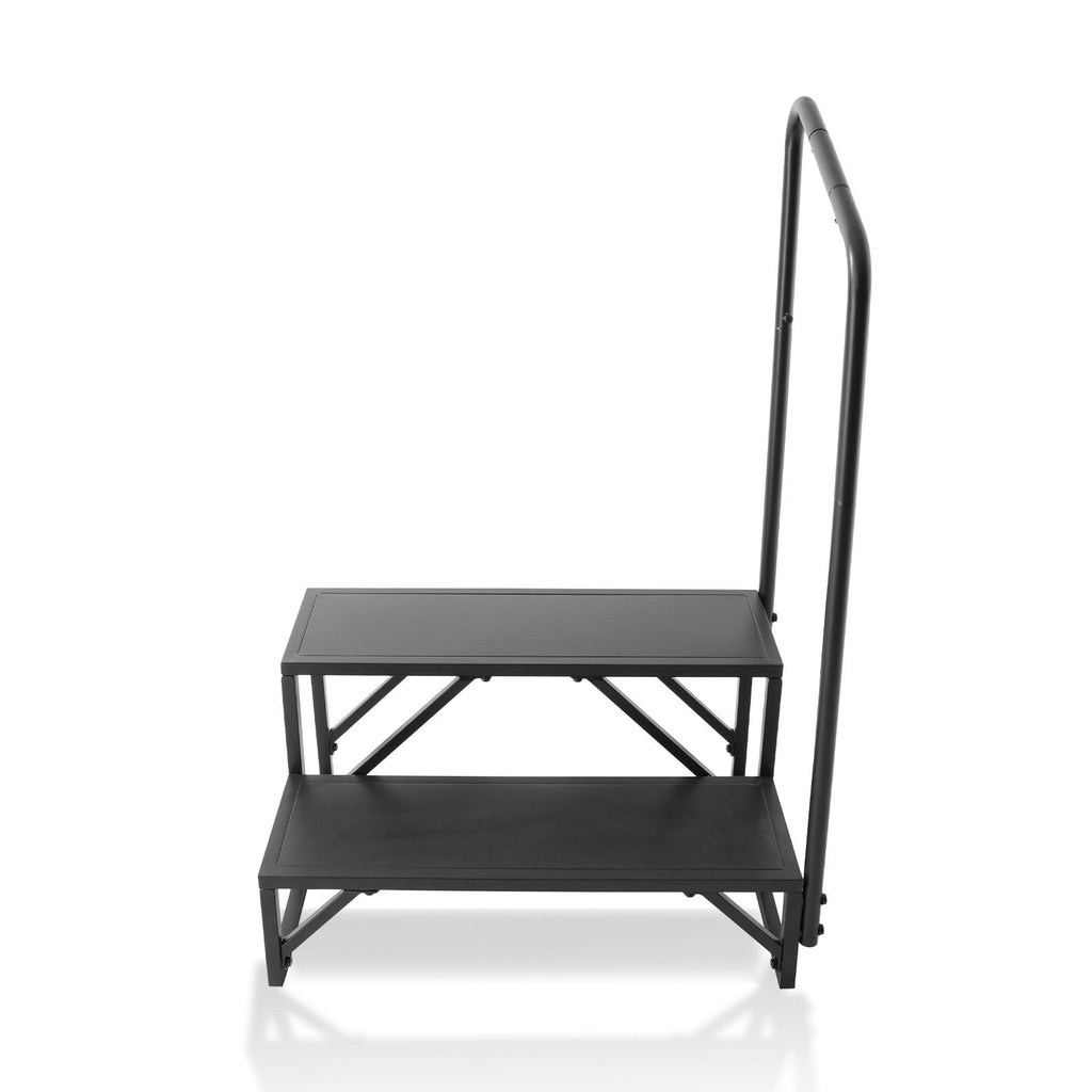 RV Steps, 2-Step RV Stairs, 440 LBS Load Capacity, Thickened Carbon Steel, With Handrail, Non-Slip Steps for Safe Entry and Exit, Suit for RV, Trailer, Camper Steps