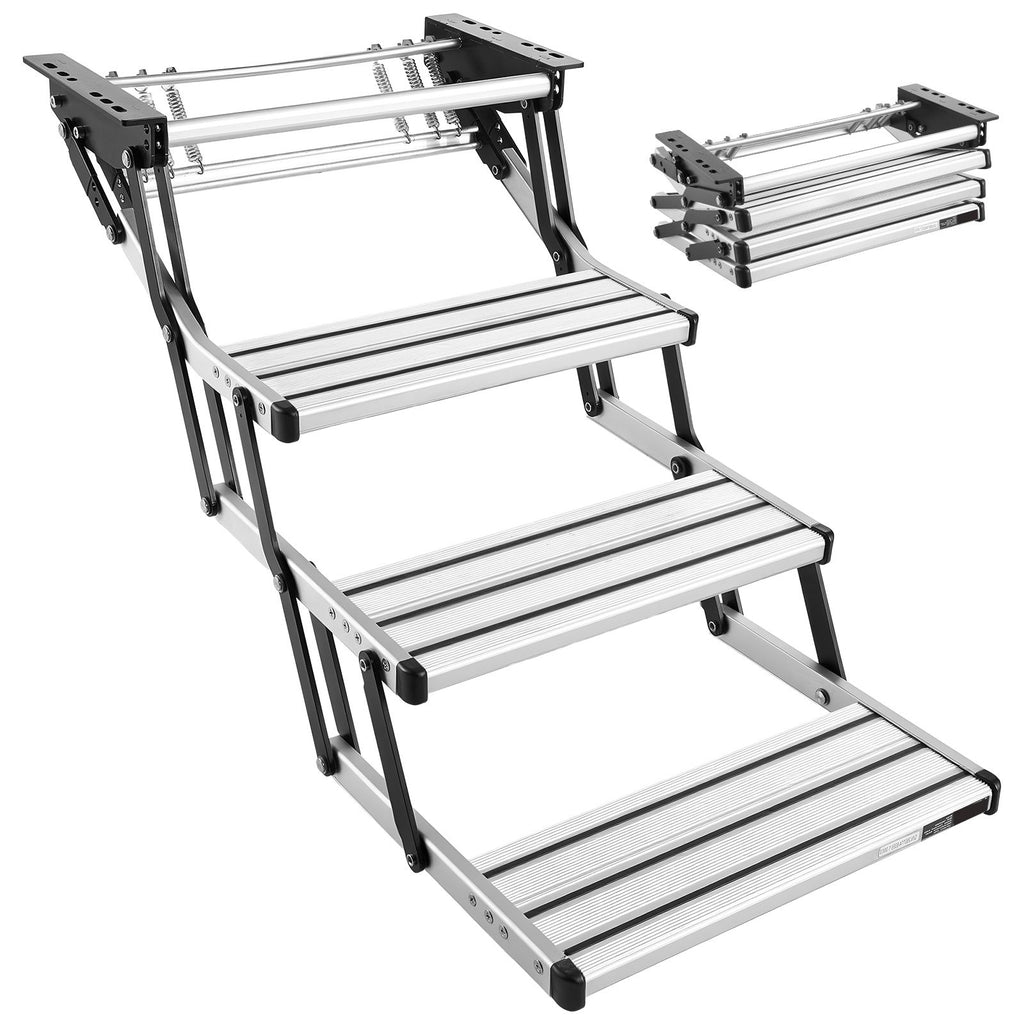 RV Steps, 3-Step, 440 lbs Load Capacity, Manual Retractable RV Stairs, Telescopic Folding Aluminum Alloy Camper Steps, Steel Frame Non-Slip Entry Stairs for Camper Van Motorhome Travel Trailer