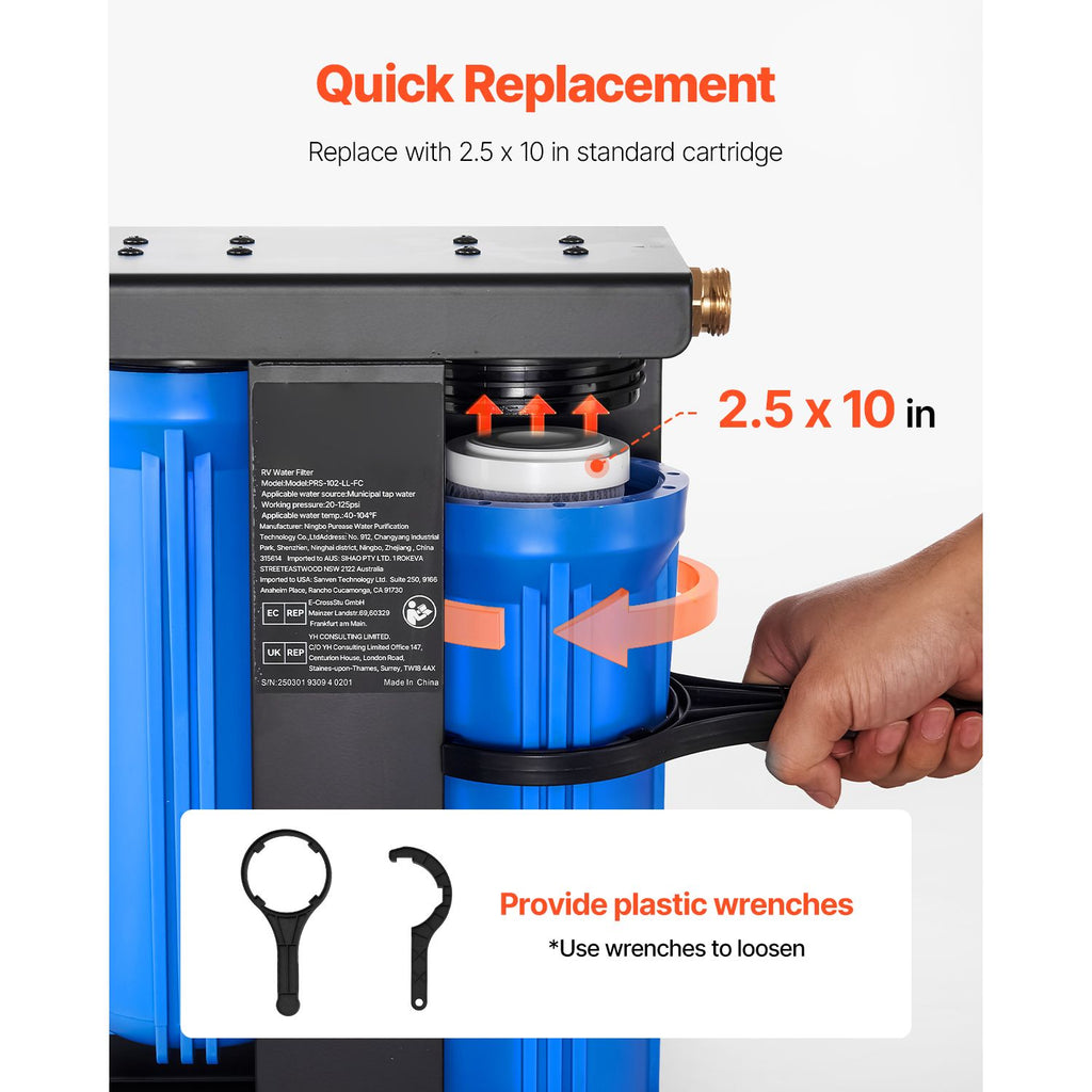 RV Water Filtration System, 2-Cartridge Water Filter System for Campers, Remove Chlorine, Bad Tastes, Odors, and Most Contaminants, RV Filter with Bracket for RVs, Boats, Vans