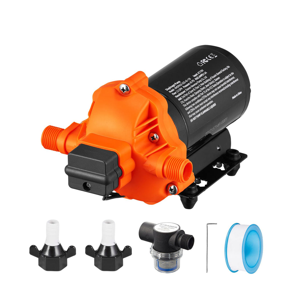 RV Water Pressure Diaphragm Pump 3Chambers 110V 3.3GPM 45PSI Adjustable Presssure Fresh Water Pump, Self Priming Sprayer Pump for RV Camper Marine Boat Lawn