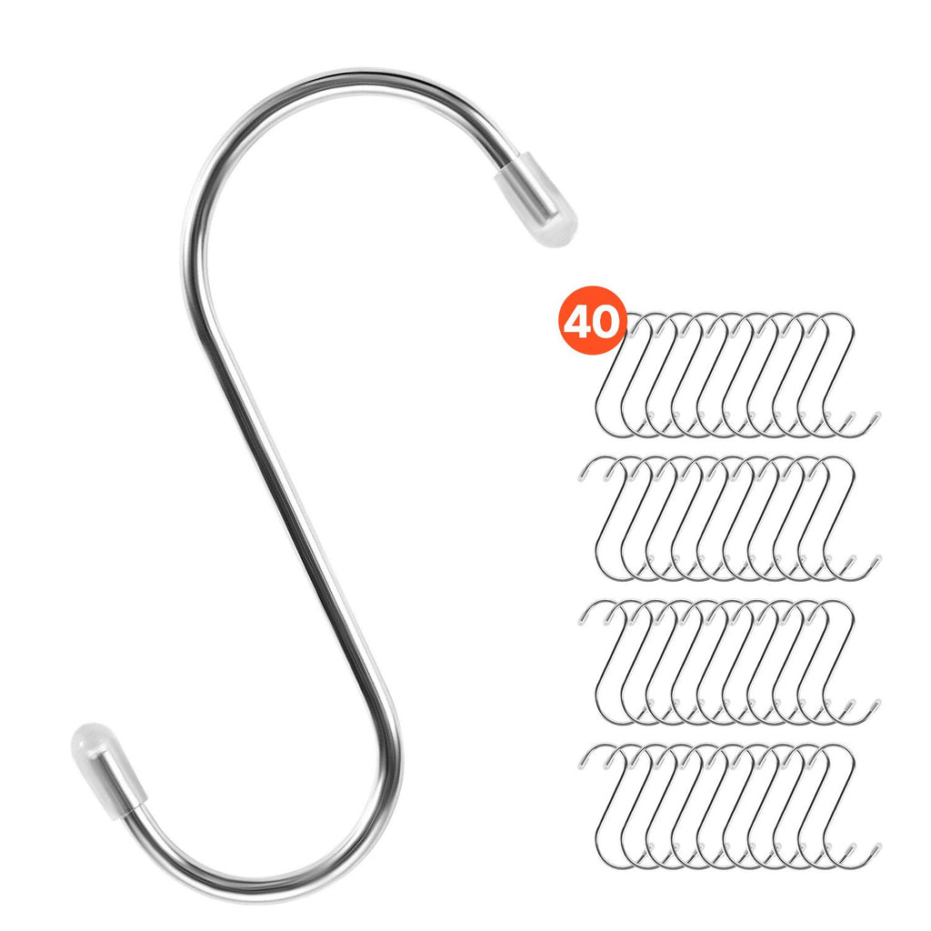 S Hooks 40 Pack, 3.4 Inch Metal S Shaped Hangers of 22.05 LBS Load Capacity, Heavy Duty Stainless Steel Hanging Hooks for Hanging Plants, Jeans, Clothes in Garden, Closet, Kitchen, Bathroom