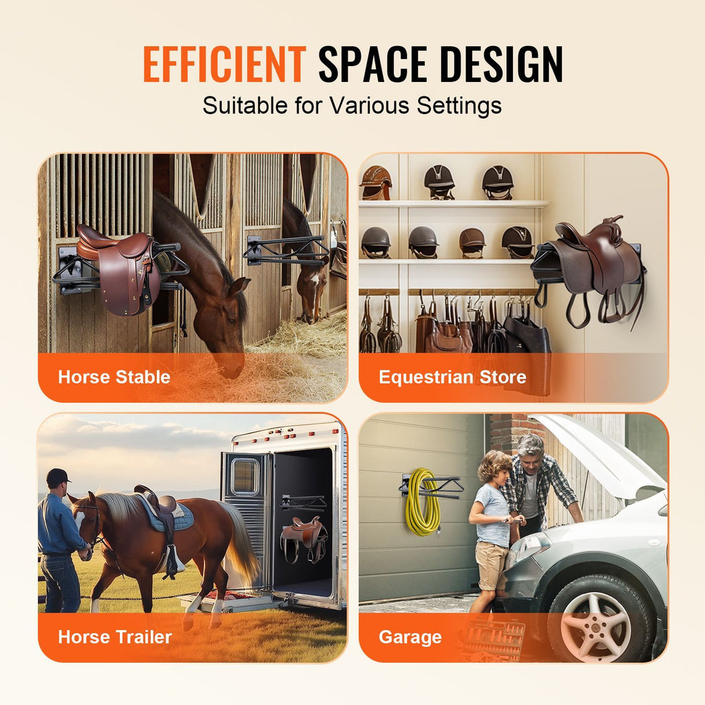 Saddle Rack with Pad Bar, 23.8 x 12.6 x 10.2 in, 2 Packs Wall Mounted Saddle Stand, Heavy-Duty Steel Saddle Holder, Western & English Saddle Rack for Horse Stall, Barn, Trailer, Tack Room