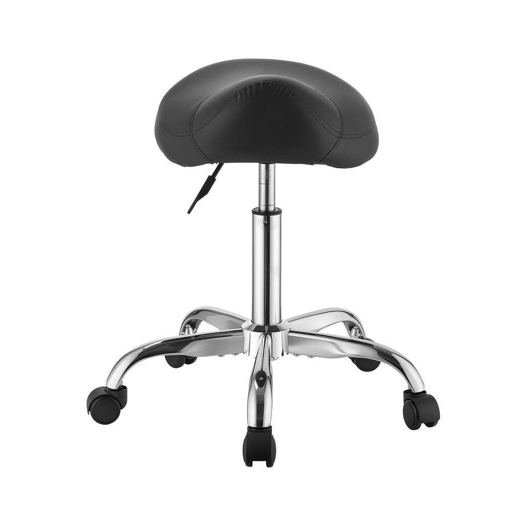 Saddle Stool with Wheels, 500 lbs Weight Capacity, Height Adjustable, Ergonomic PU Leather Seat, 360° Swivel Saddle Stool Rolling Chair for Salon, Spa, Bar, Home, Medical, and Massage, Black