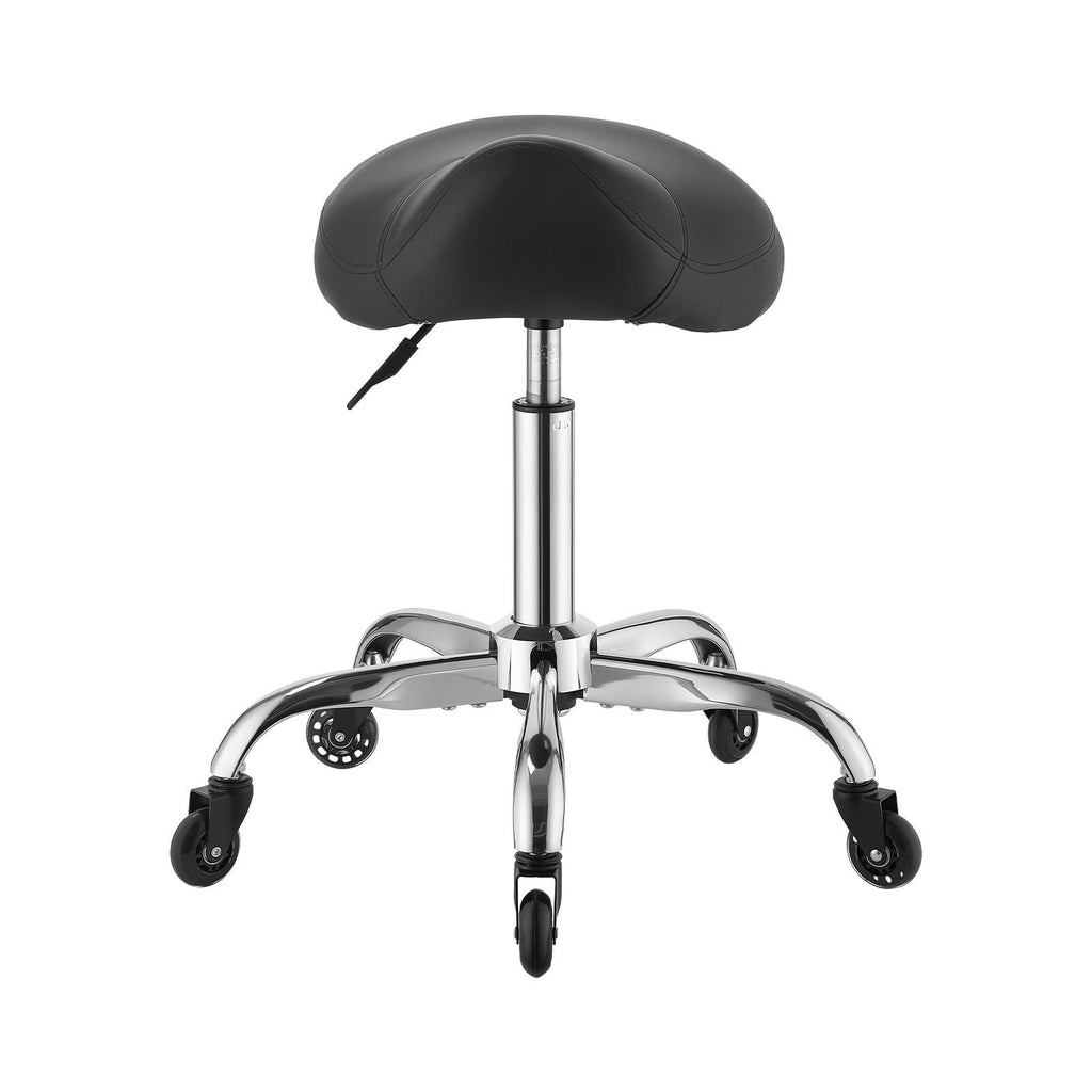 Saddle Stool with Wheels, 500 lbs Weight Capacity, Height Adjustable, Quiet Casters, Ergonomic PU Leather Seat, 360° Swivel Saddle Stool Rolling Chair for Salon, Spa, Bar, Home, Medical, Black