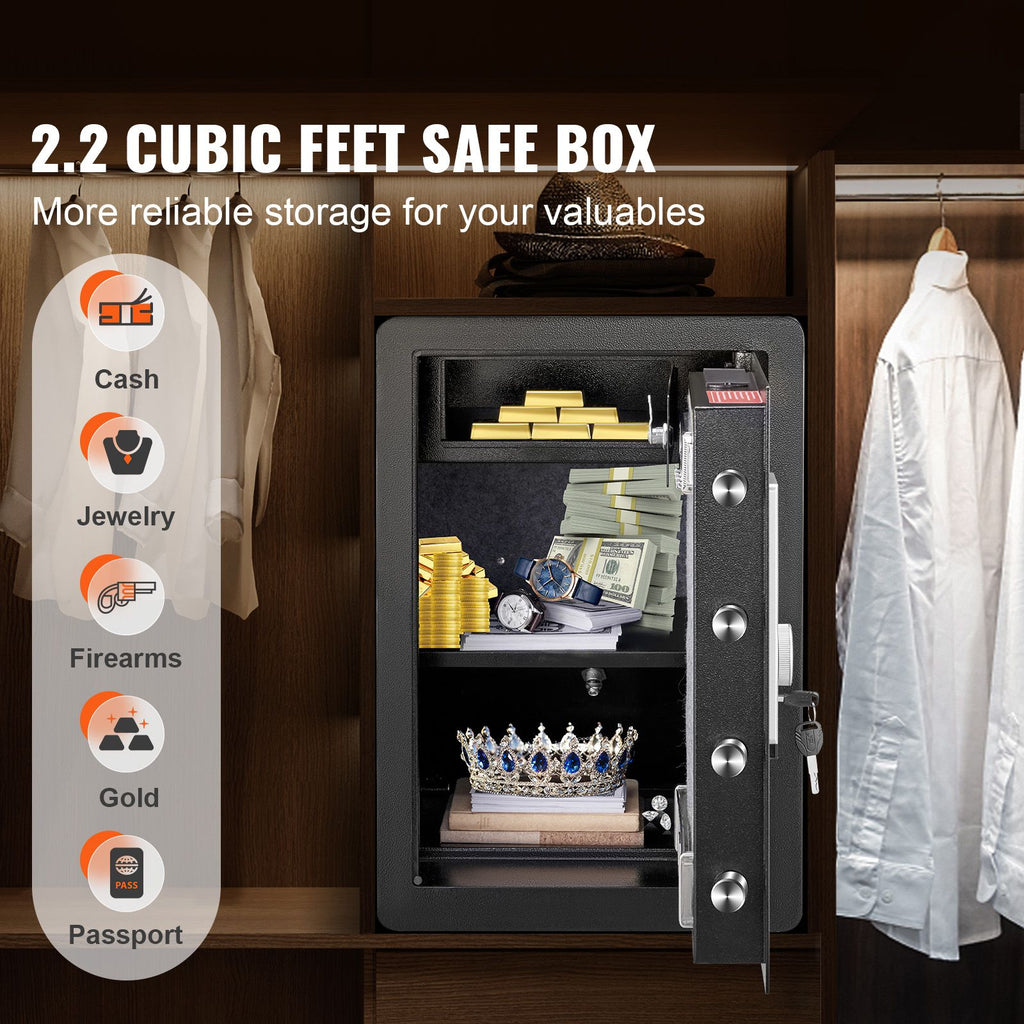 Safe, 2.2 Cubic Feet Home Safe, Steel Security Safe with Fingerprint, Digital Keypad and 2 Keys, Cabinet Safe with Large Fire-proof Bag, Protect Cash, Gold, Jewelry, Documents, 15.8x13x23.6 inch